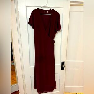 Show Me Your MuMu Long Dress with tie/wrap waist and short sleeves